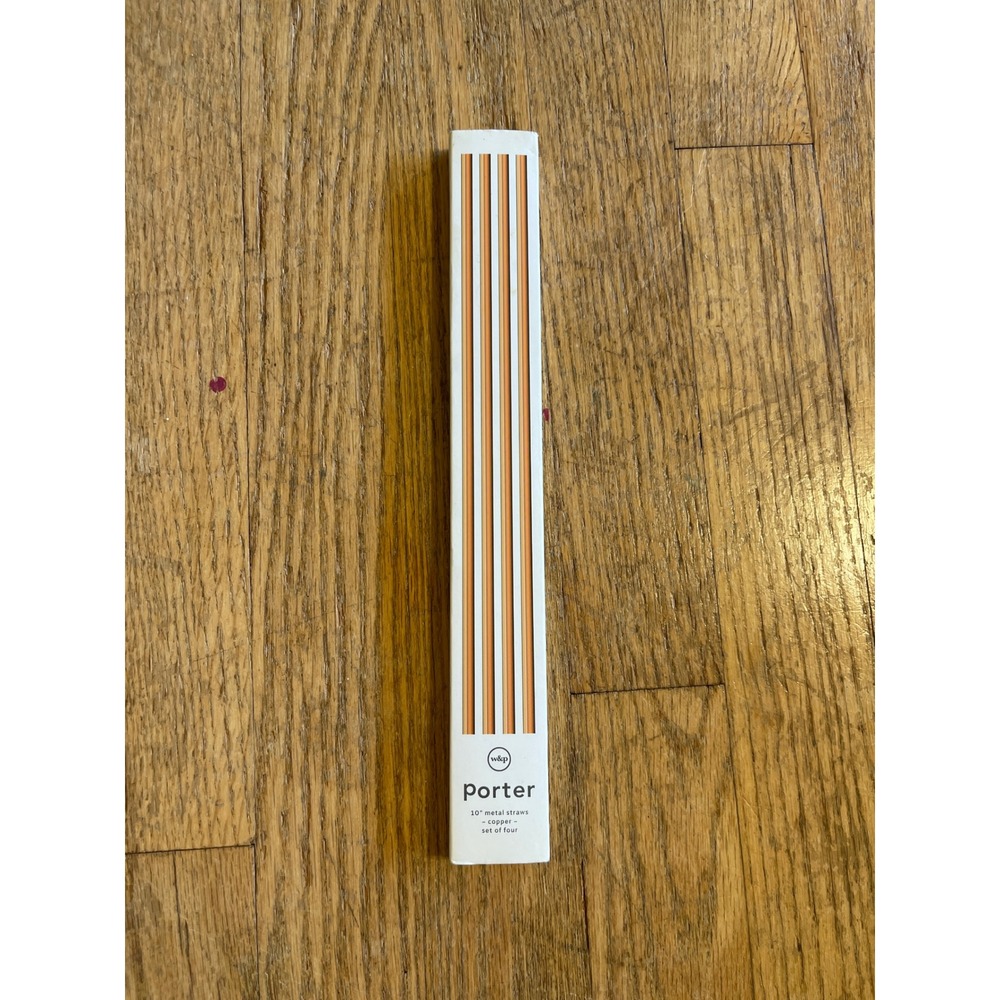 Porter 10 Inch Metal Straws Copper Plated Stainless Steel Set of 4 with Brush